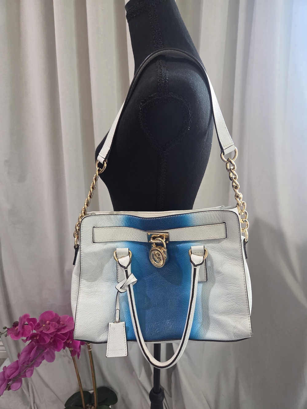 Michael Kors White & Blue Leather Shoulder Bag